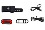 Eltin bike light kit with black front light, red rear light and USB charging cables