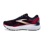 Brooks Ghost 16 women's running shoe in peacoat navy with raspberry mesh and apricot logo