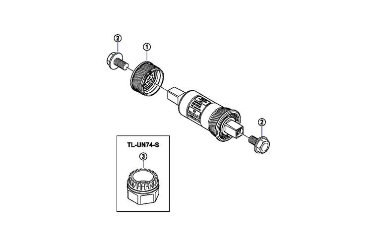 Shimano BB-UN26-E bottom bracket cartridge exploded view showing threaded components