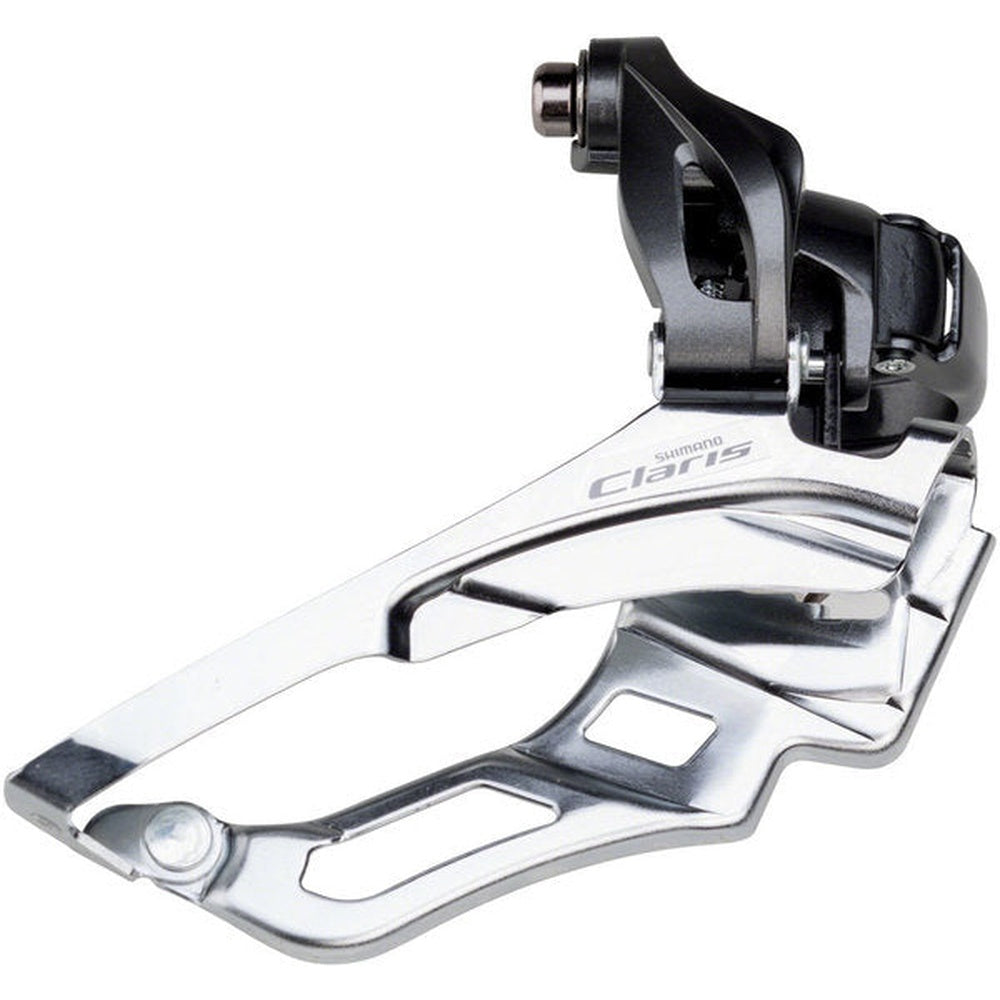 Shimano Claris FD-R2030 front derailleur with silver finish and black mounting clamp