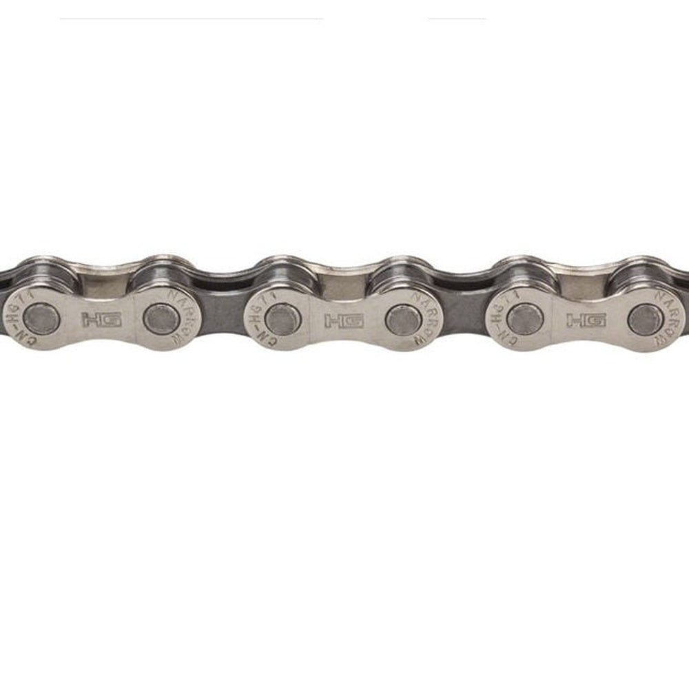 Shimano CN-HG71 bicycle chain showing metallic links with Shimano branding