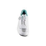 White cycling shoe with BOA dial closure system and perforated upper design
