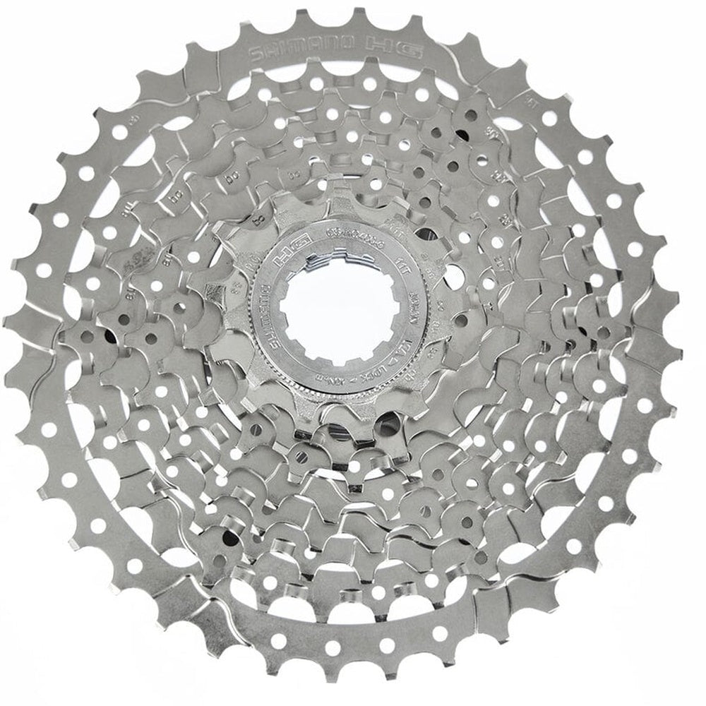 Shimano CS-HG400-9 nine-speed cassette sprocket in silver chrome finish