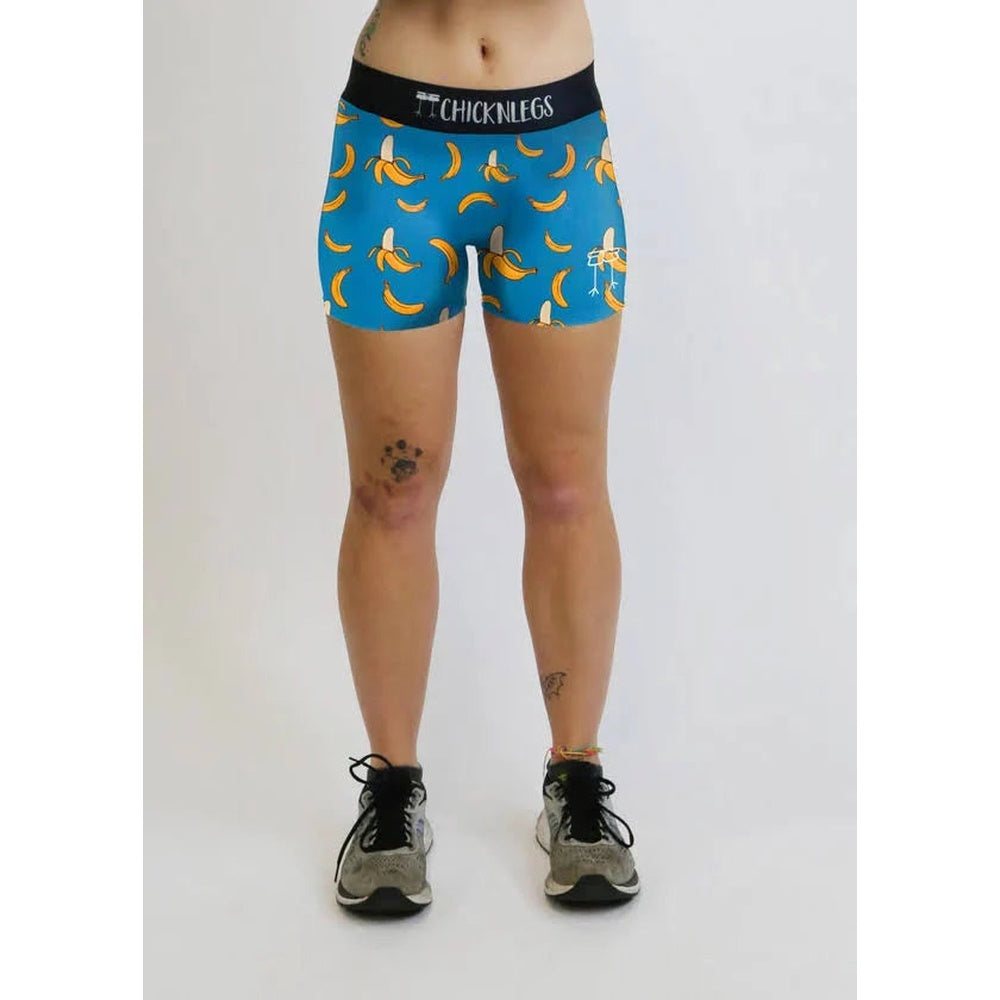 Chicknlegs Women's Blue Bananas 3" Compression Shorts - S