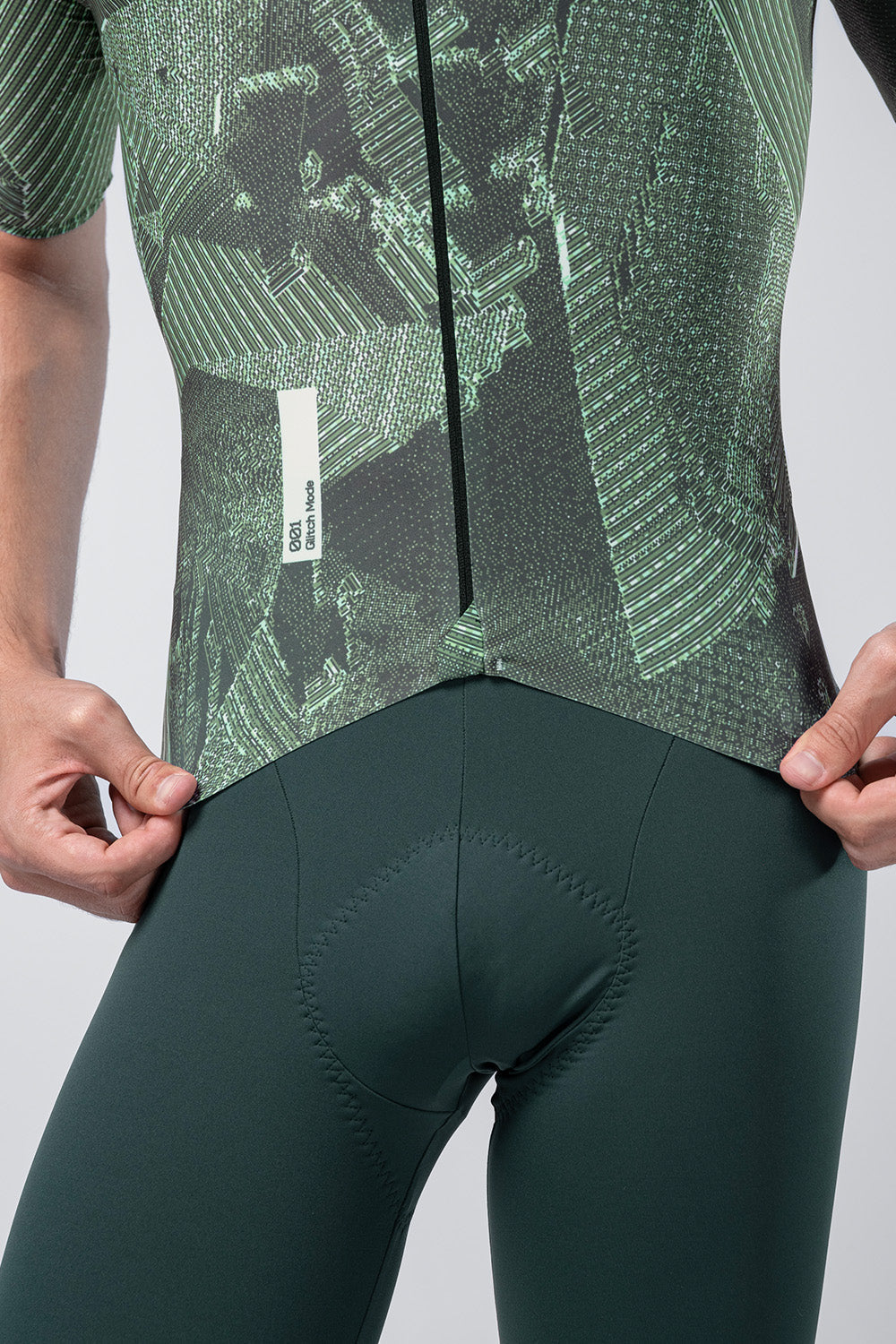 Gobik Attitude 2.0 short sleeve cycling jersey in Crash green pattern with matching shorts