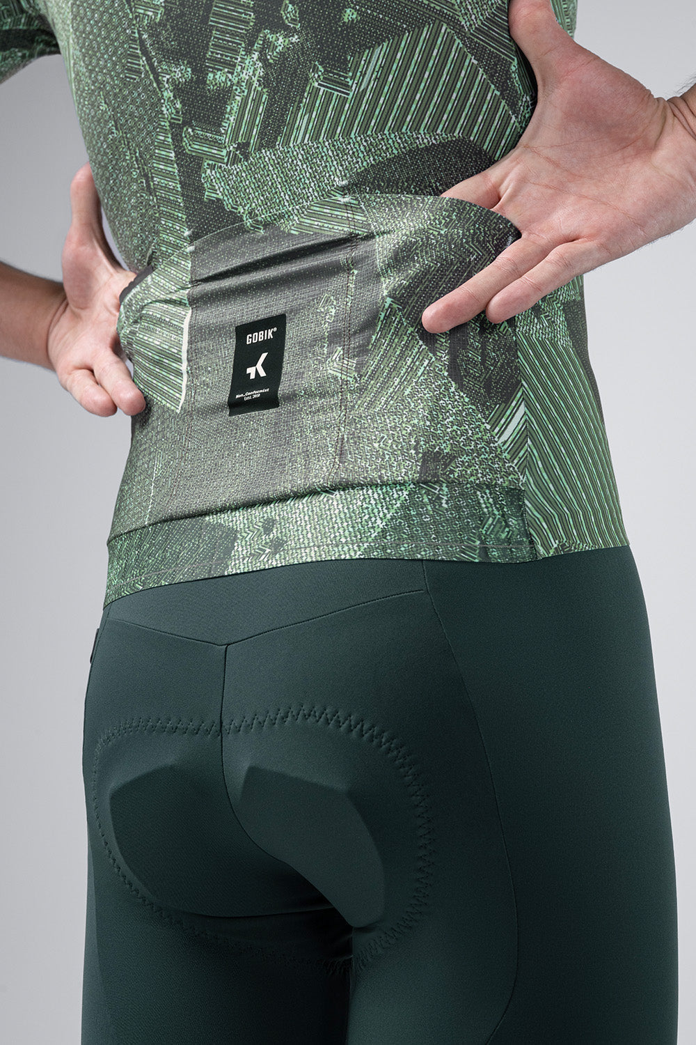 Gobik Attitude 2.0 short sleeve cycling jersey in Crash green geometric pattern