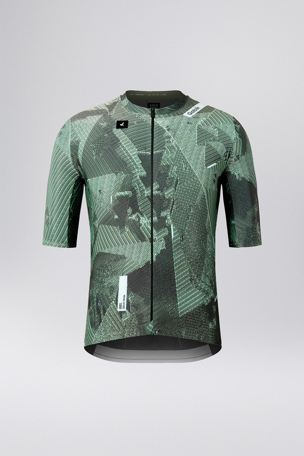 Gobik Attitude 2.0 short sleeve cycling jersey in Crash green geometric pattern