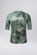 Gobik Attitude 2.0 short sleeve cycling jersey in Crash colorway with geometric green pattern
