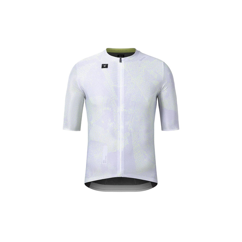 Gobik Attitude 2.0 cycling jersey in light grey with green collar details