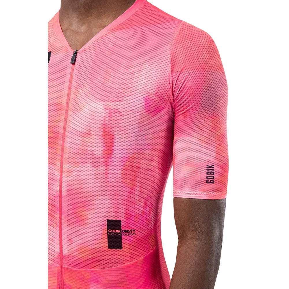 Gobik Carrera 3.0 cycling jersey in bright pink dimple texture with full zip