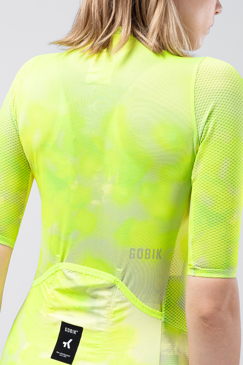 GOBIK Carrera 3.0 cycling jersey in nuclear yellow-green with mesh sleeves
