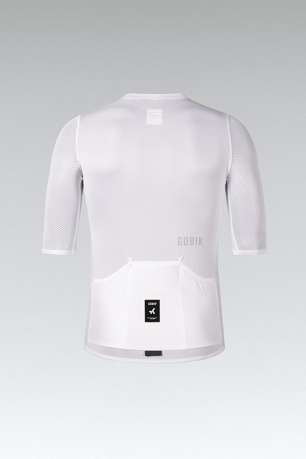 White Gobik Carrera 3.0 cycling jersey with mesh sleeves and rear pockets