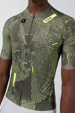 Gobik CX Pro cycling jersey with green grid pattern and yellow accents