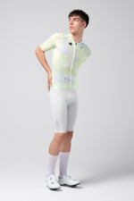 Male model wearing Gobik CX Pro cycling jersey in Hack colorway with matching shorts