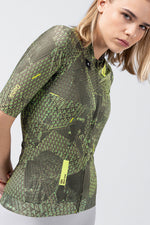 Gobik CX Pro 4.0 cycling jersey in green grid pattern with geometric design