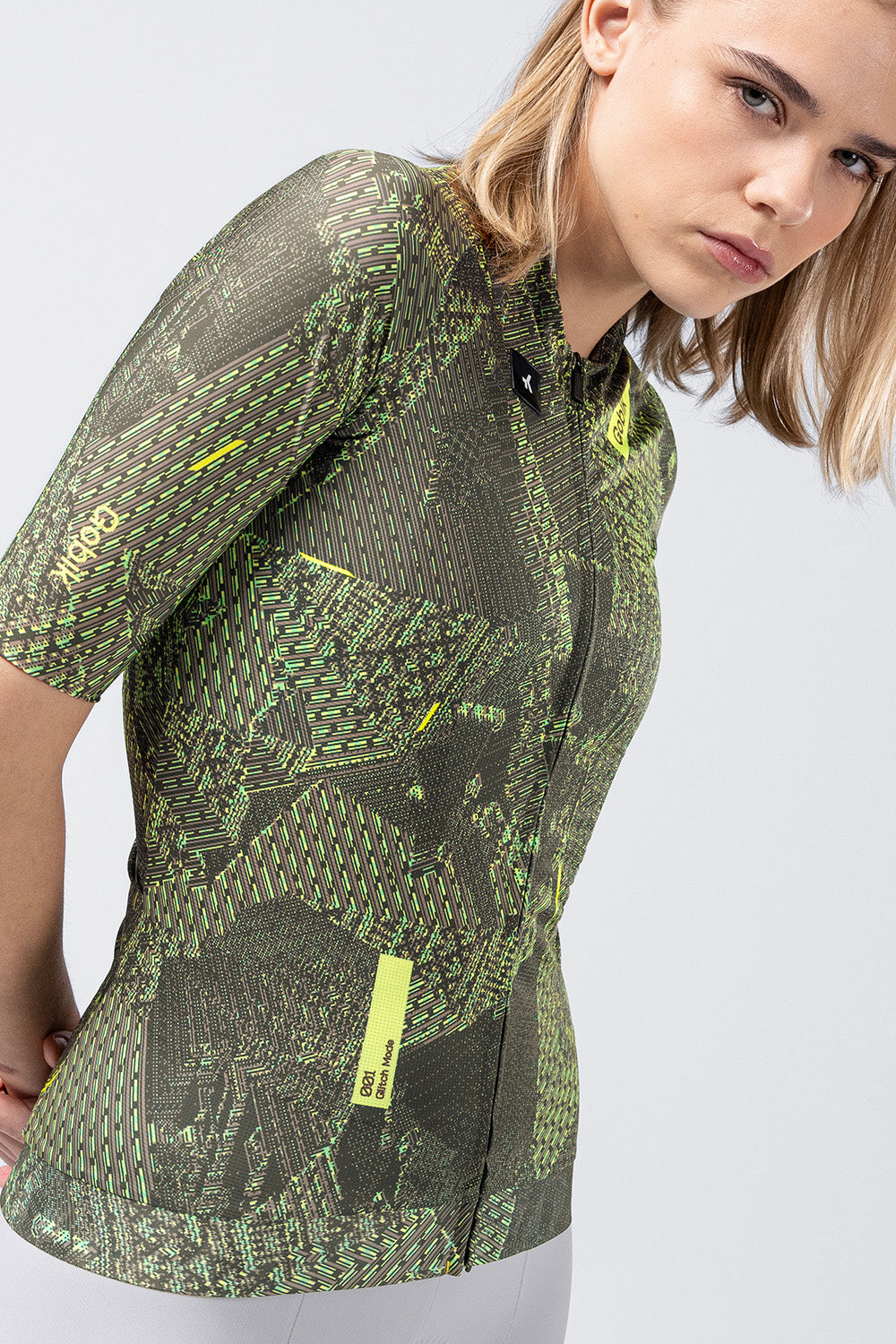 Gobik CX Pro 4.0 cycling jersey in green grid pattern with geometric design