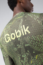 Gobik CX Pro cycling jersey with green digital circuit pattern on model