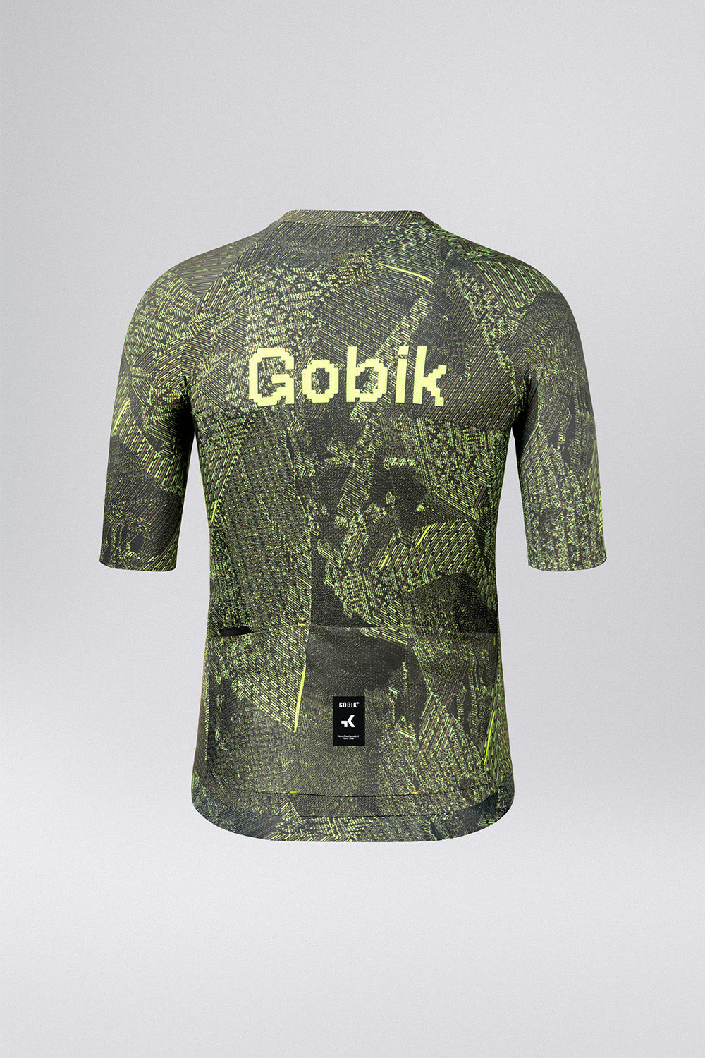 Gobik CX Pro 4.0 cycling jersey in green grid topographic pattern, back view