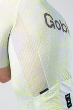 Gobik CX Pro cycling jersey with white base and neon yellow abstract pattern