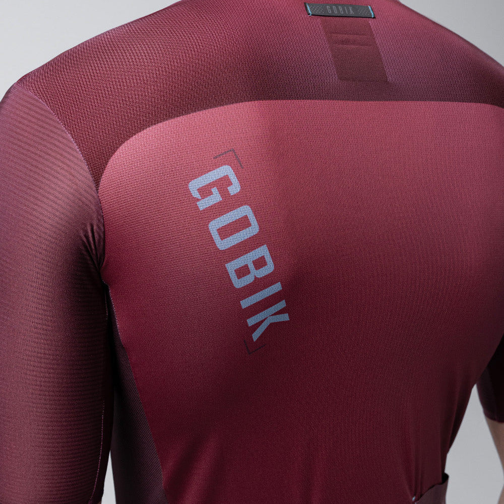 Gobik Magnitude short sleeve cycling jersey in deep burgundy red color