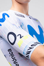 Gobik Nexflow cycling jersey in white with blue Movistar team colors and graphics