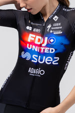 Gobik cycling jersey in black with FDJ SUEZ team colors and sponsor logos