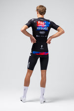 Gobik Odyssey cycling jersey in FDJ United Suez team colors worn by model
