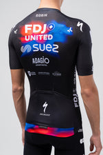 Gobik cycling jersey in FDJ team colors with black base and red-blue gradient