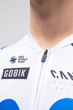 Gobik Odyssey cycling jersey in white with blue Movistar Team colors