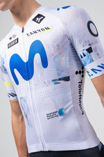 Gobik Odyssey cycling jersey in Movistar team white and blue colorway
