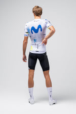 Gobik Odyssey cycling jersey in Movistar team white and blue colorway, back view