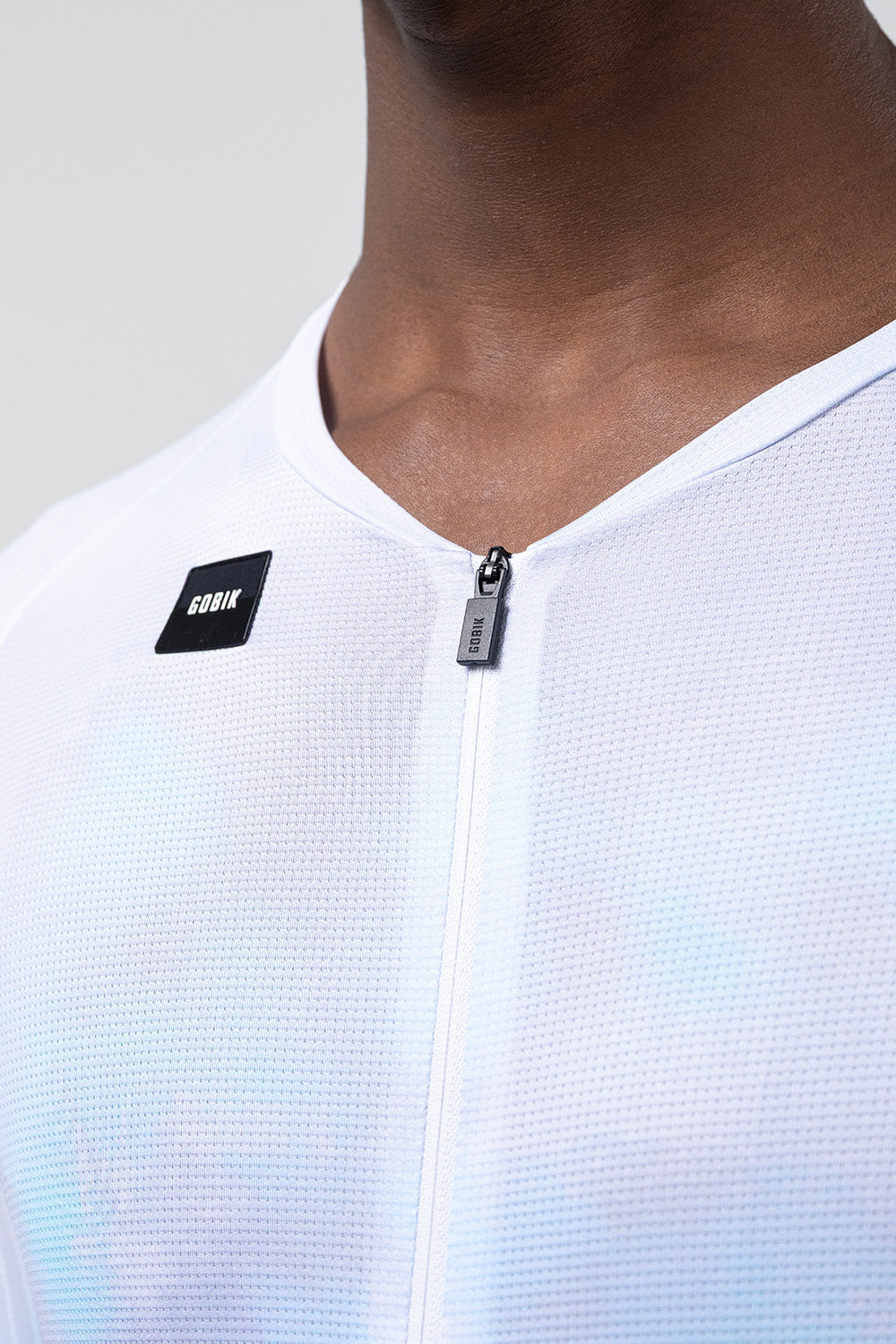 Gobik Reactive Short Sleeve Jersey in white with iridescent rainbow shimmer finish