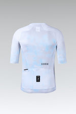 Gobik Reactive short sleeve cycling jersey in white with blue tie-dye pattern