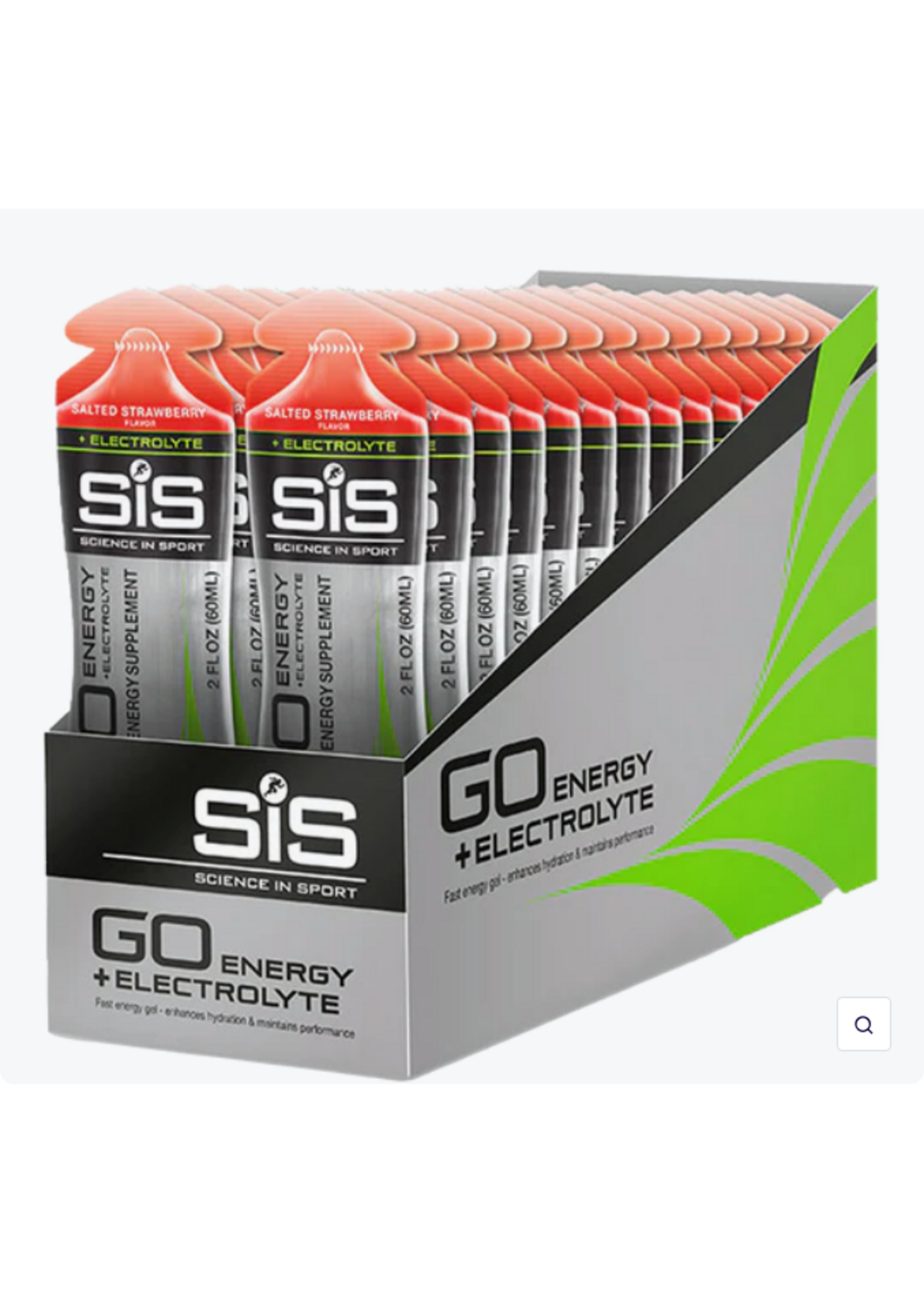 SIS Go Energy + Electrolyte gel sachets in salted strawberry flavor, 30-pack display box