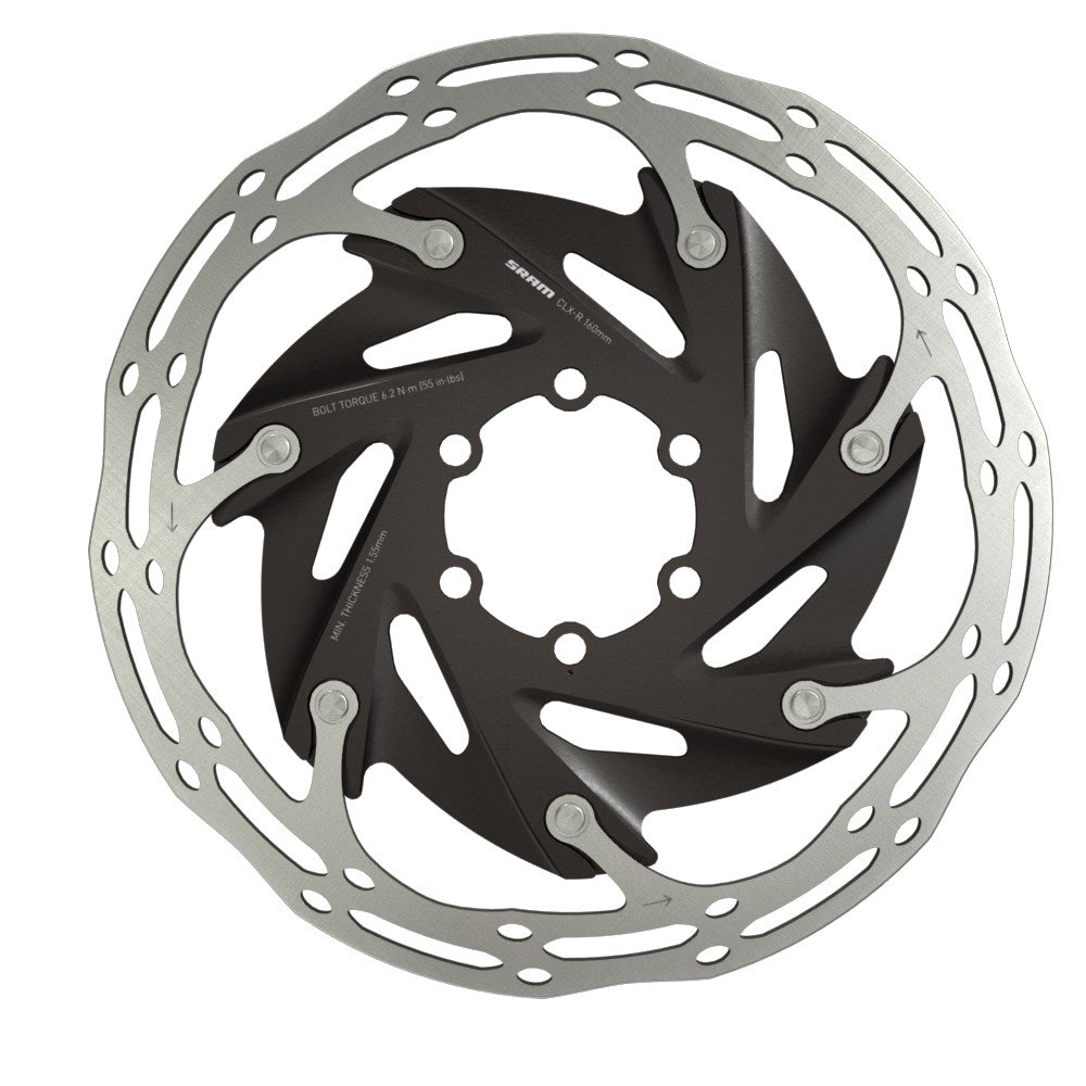 SRAM Centerline 2-piece bike disc brake rotor with black center and silver outer ring