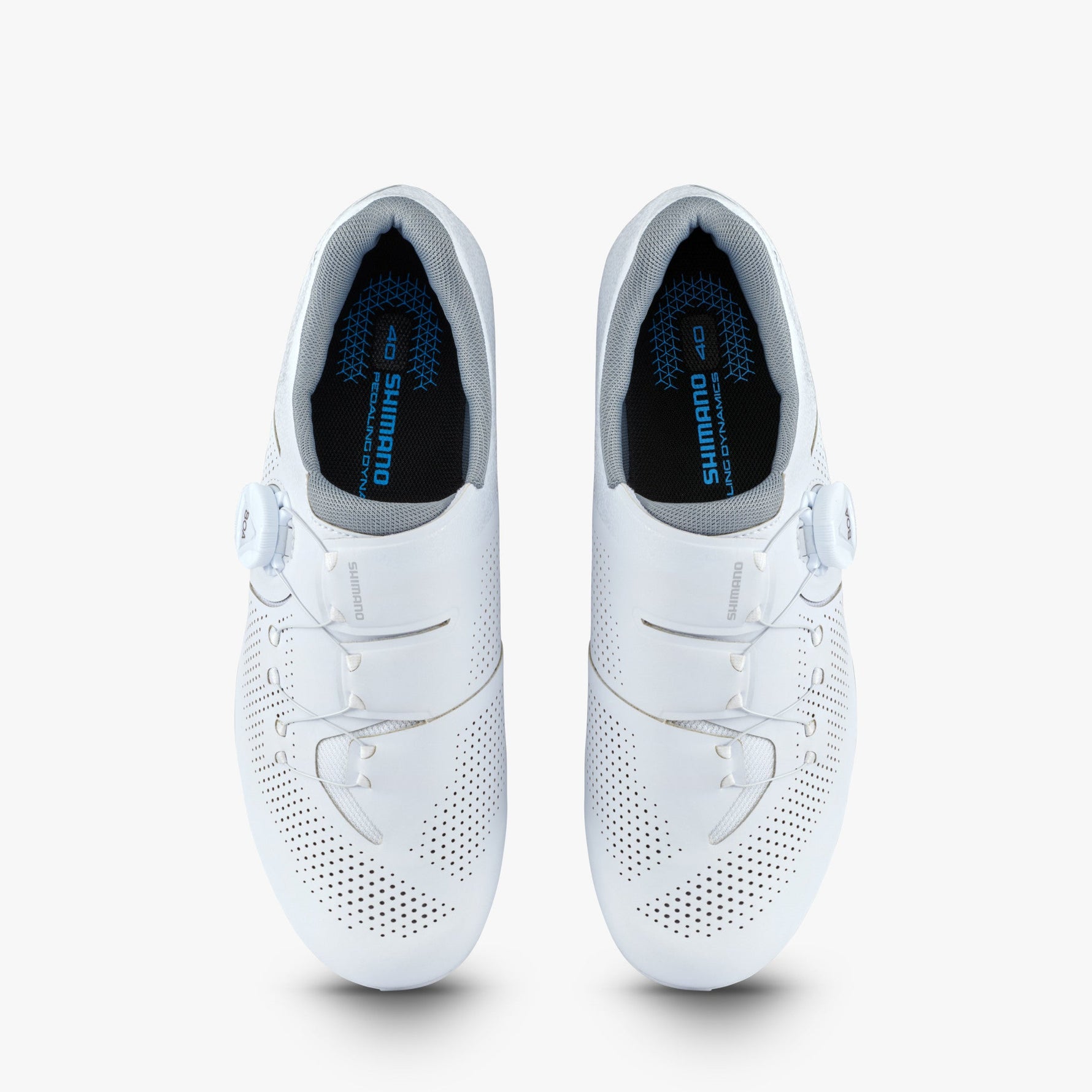 Shimano SH-RC302 white road cycling shoes top view with BOA closure system