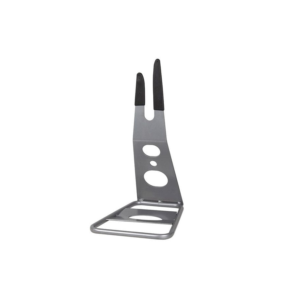 Silver metal Eltin bike rack stand with adjustable support and ventilation holes