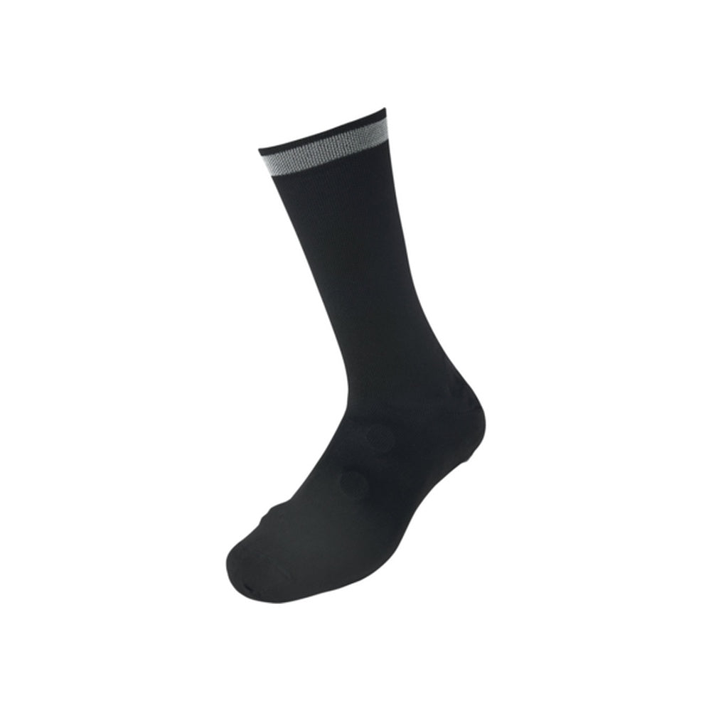 Black cycling overshoe sock with gray trim at cuff