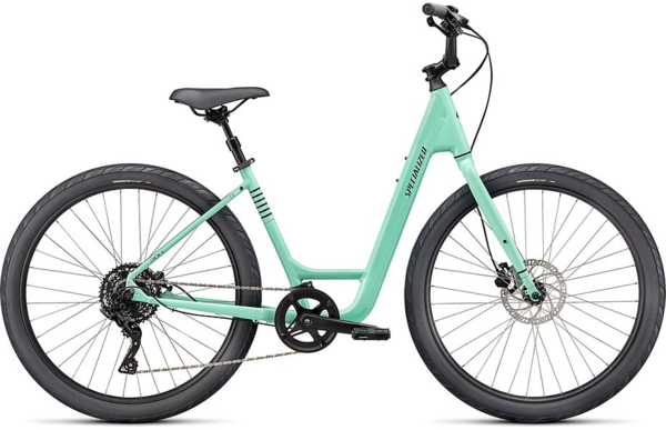 Specialized Roll 3.0 Low Entry bike in gloss oasis mint green with forest green accents