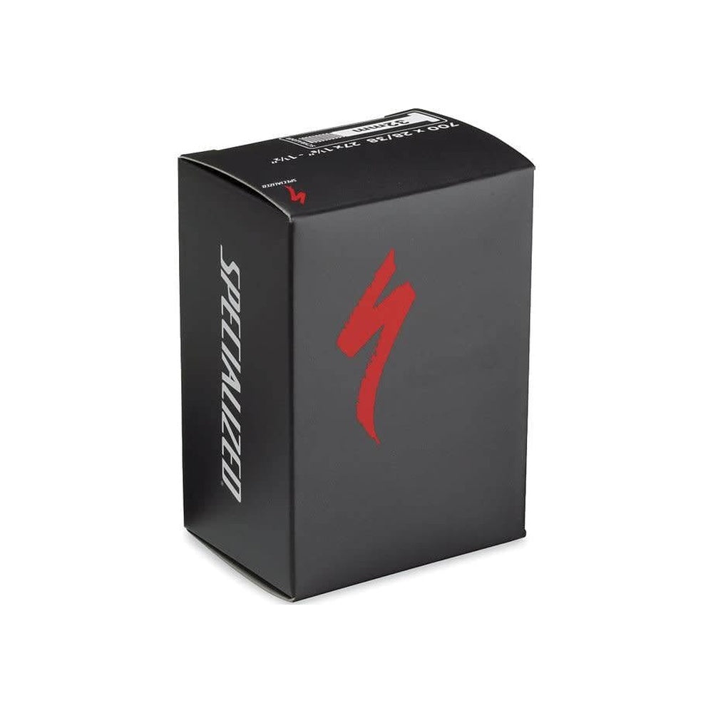 Specialized bicycle tube in black packaging with red logo and white text