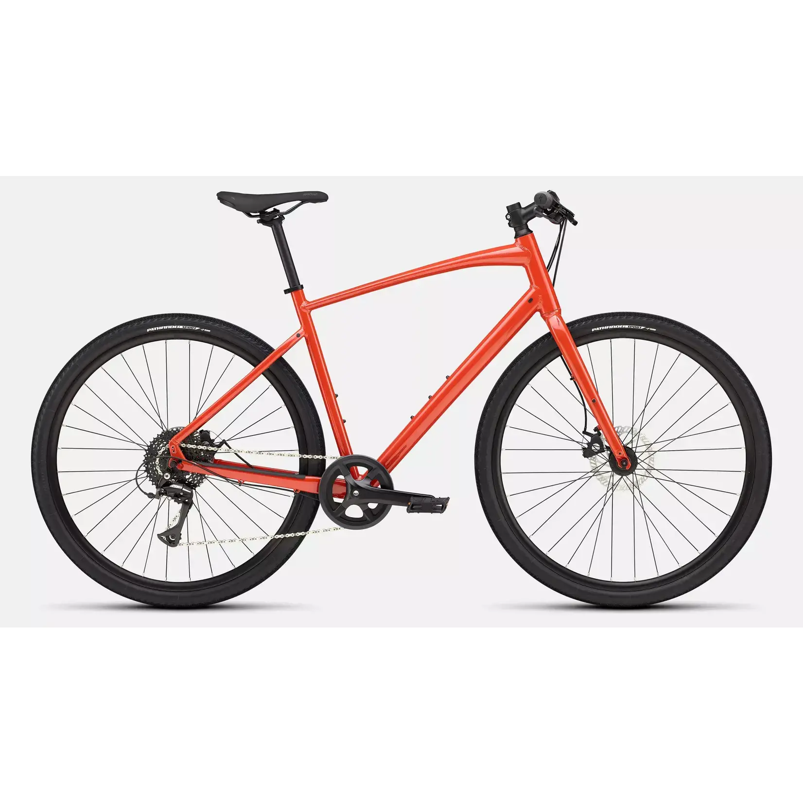 Specialized Sirrus X 1.0 hybrid bike in bright orange with black components