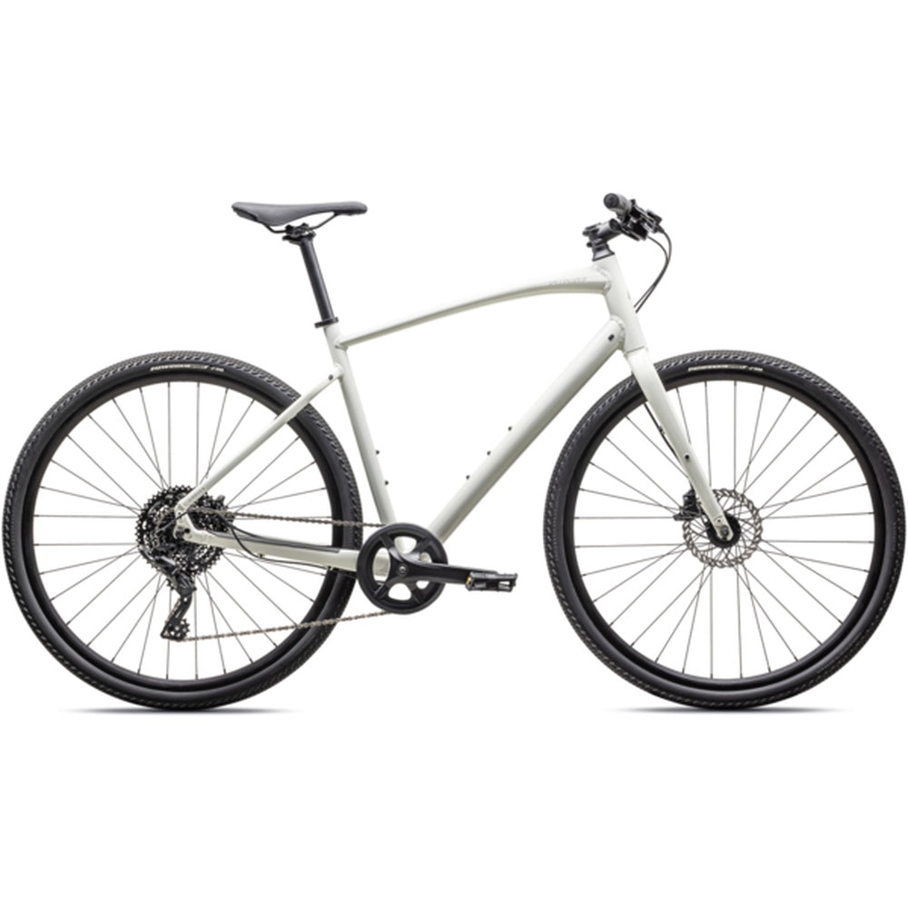 Specialized Sirrus X 2.0 fitness hybrid bike in pearl white colorway on white background