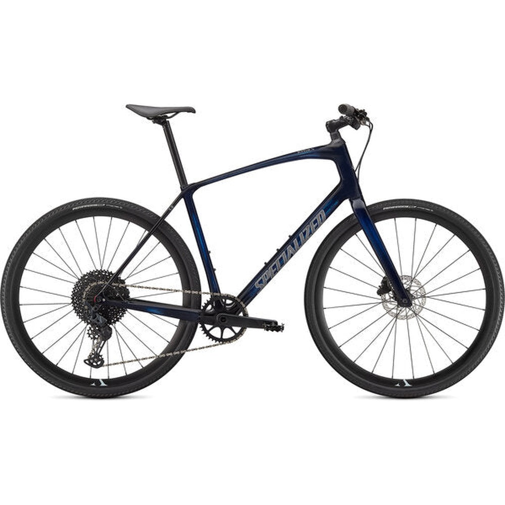 Specialized Sirrus X 5.0 hybrid bike in dark blue with carbon frame