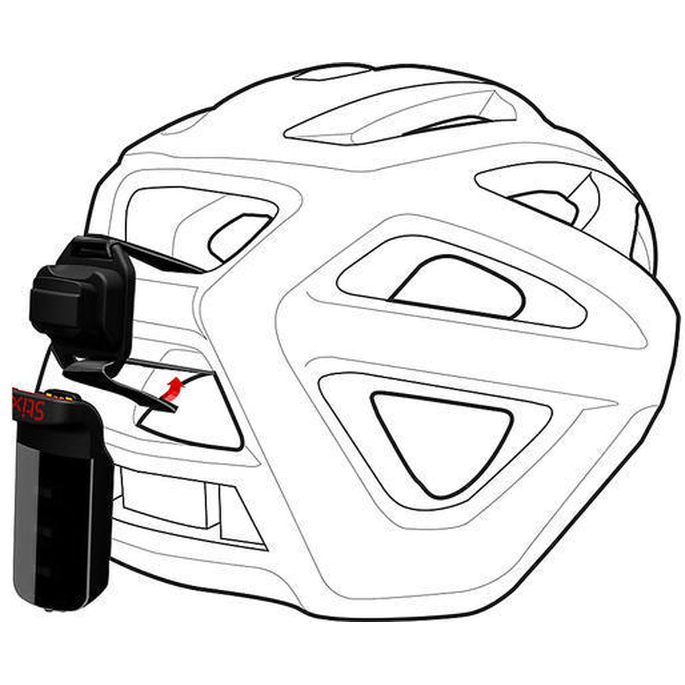 Specialized Stix bike light mounted on black helmet strap mount system