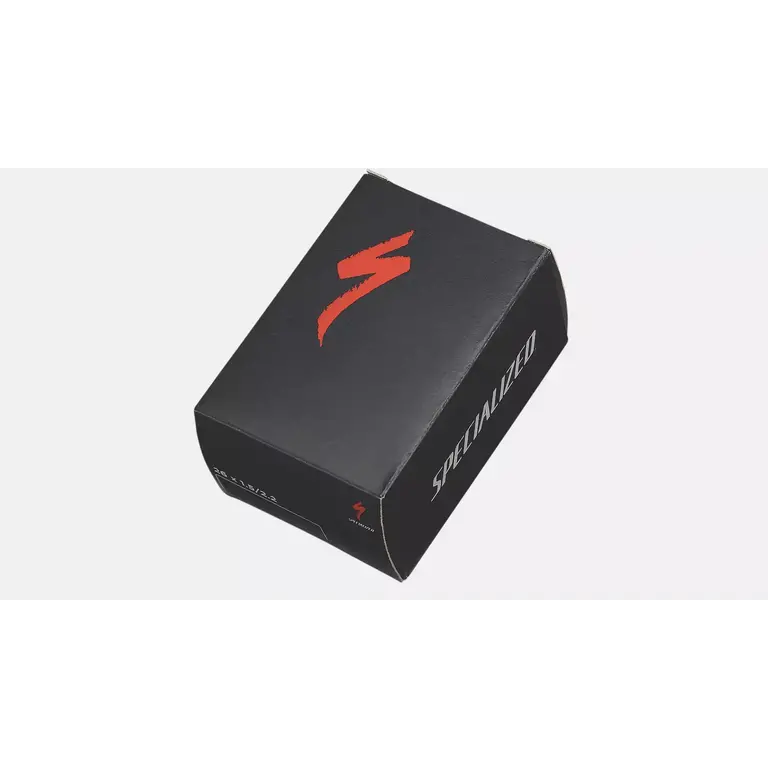 Specialized bicycle inner tube in black packaging with red S logo