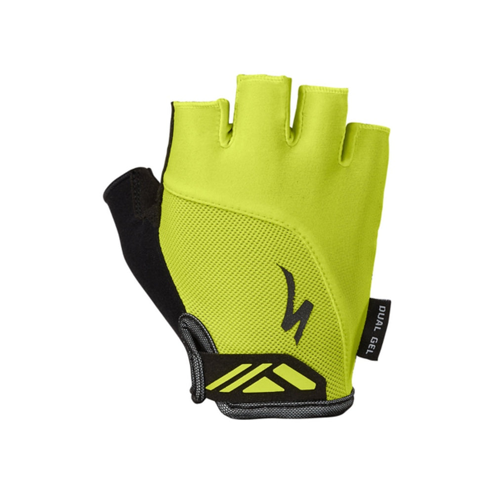 Specialized cycling gloves in bright yellow with fingerless design and gel padding