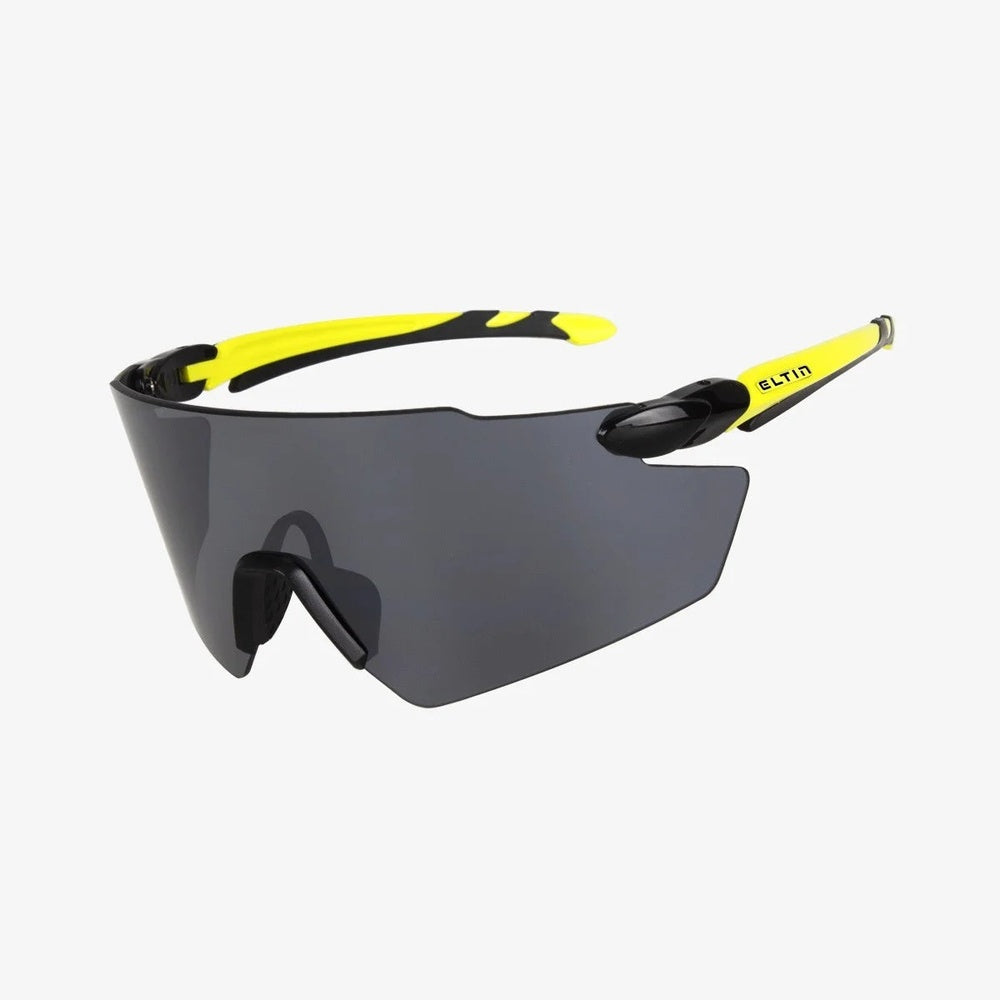 Eltin Speed sports sunglasses with black frame, yellow accents and dark lenses