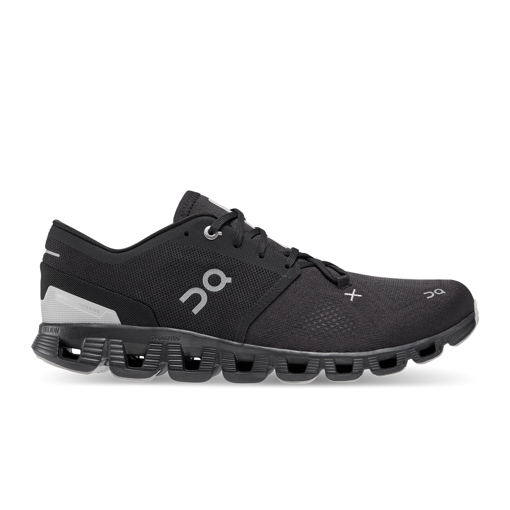 On Cloud X 3 running shoes in black with distinctive cloud sole technology