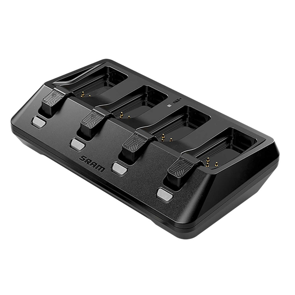 SRAM AXS 4-port USB-C battery base charger in matte black on white background