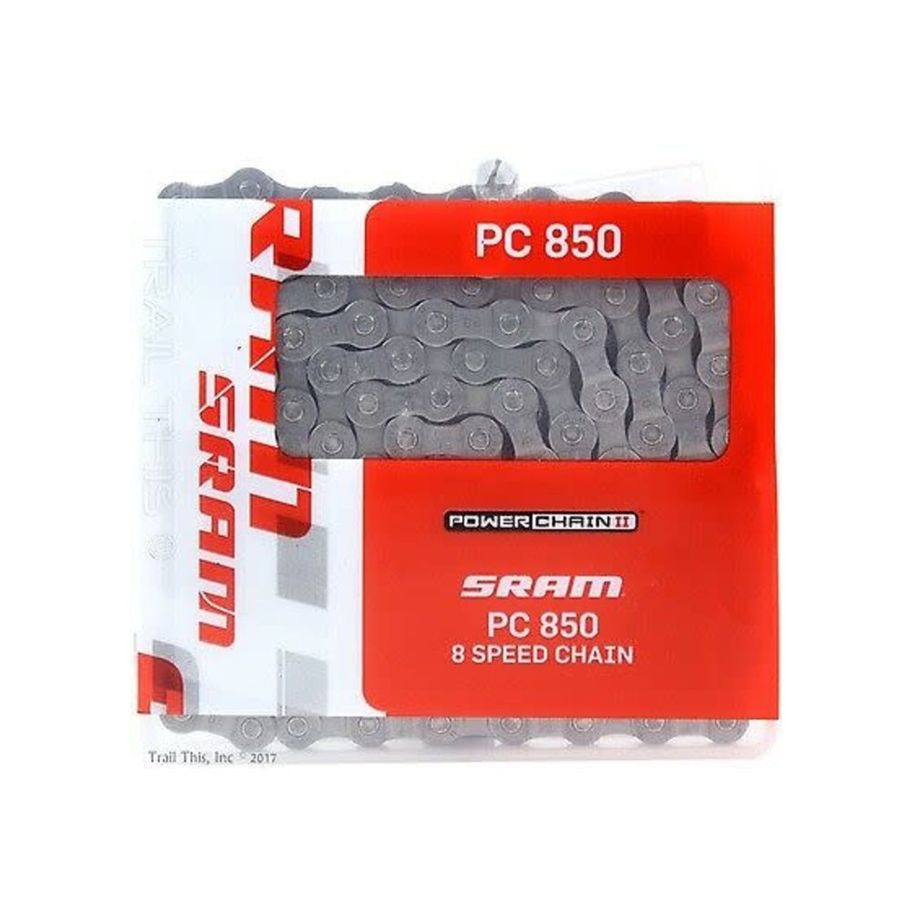 SRAM PC 850 8-speed bicycle chain in silver color in official retail packaging
